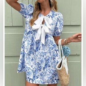 Floral Blue and White Dress
